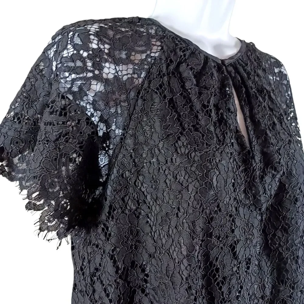 NWT J.Crew XS Black Lace Dark Feminine Sheer Sleeve Top Whimsigoth Romantic Chic